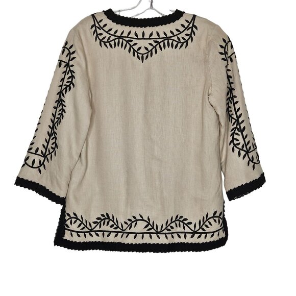 Linea by Louis Dell'Olio Jacket Womens XS Beige Linen Embroidered Artsy Boho - Picture 8 of 10